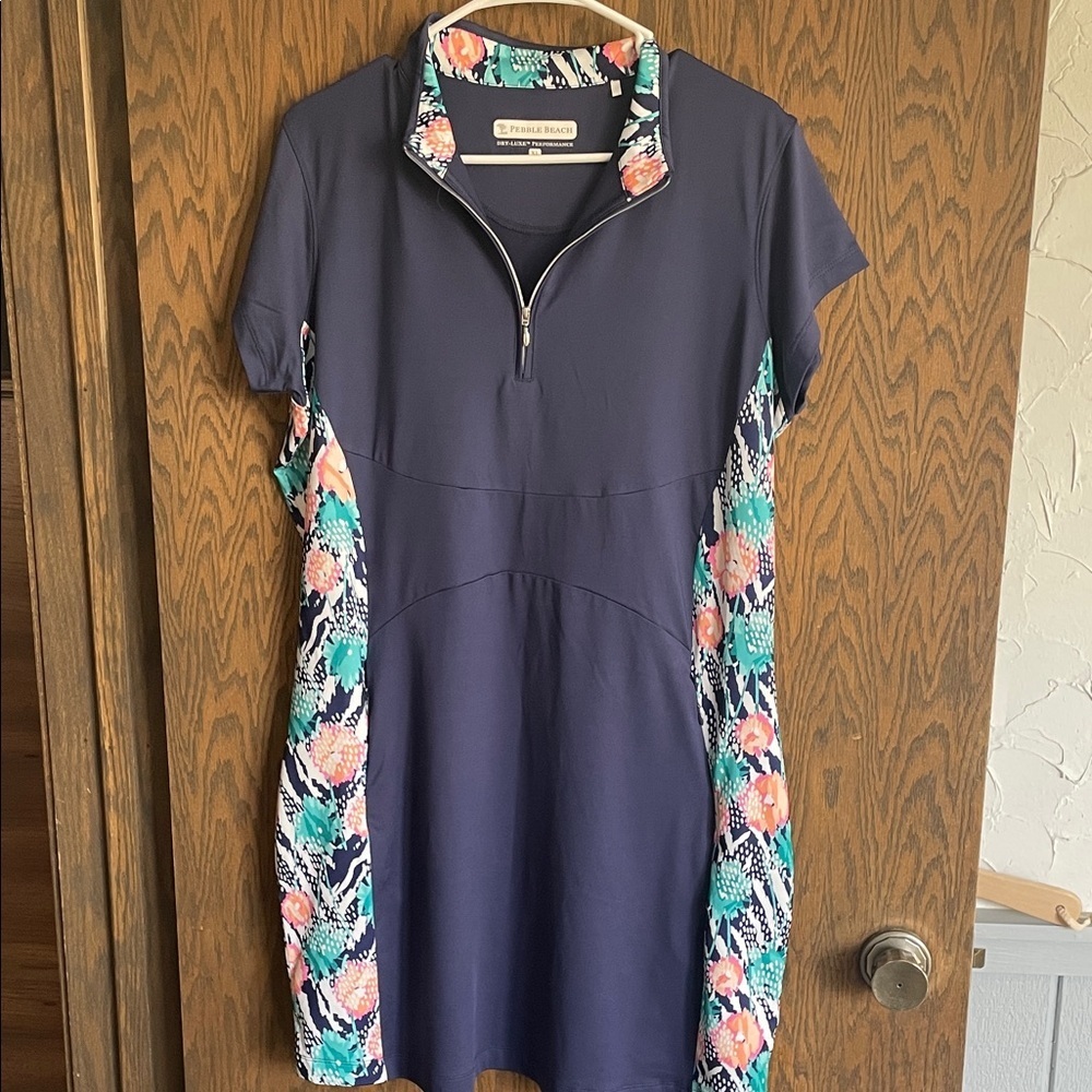 Pebble Beach dry luxe Navy‎ Golf Dress with Floral Accents